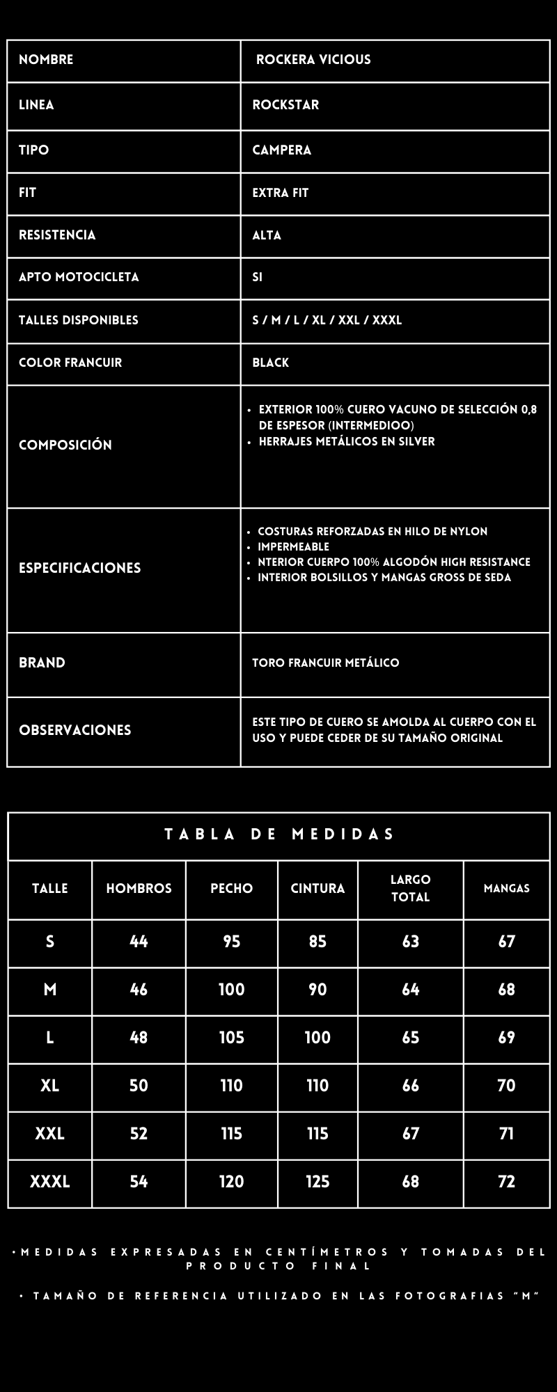 Tabla de medidas Rockera Vicious Black